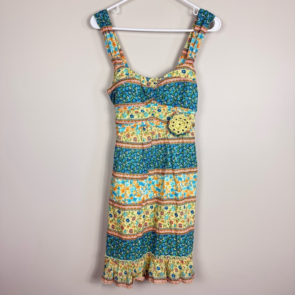 City Triangles Floral Dress Juniors 9 Cottage Crochet Tiered Sweetheart Coastal